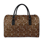 Brown Paw And Bone Pattern Print Leather Duffle Bag