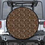 Brown Paw And Bone Pattern Print Leather Spare Tire Cover