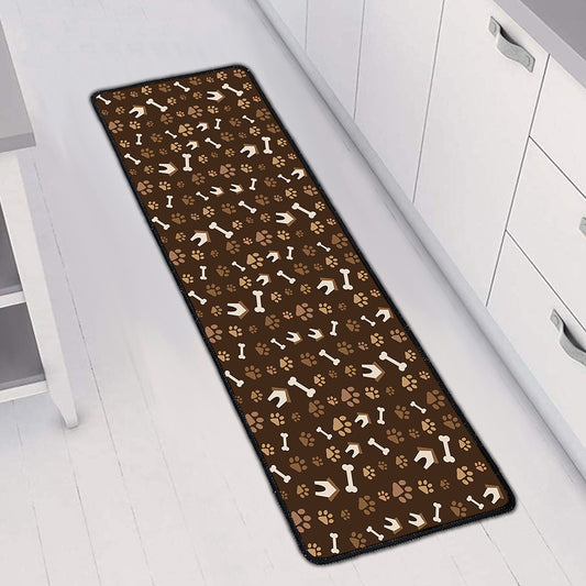 Brown Paw And Bone Pattern Print Long Kitchen Mat
