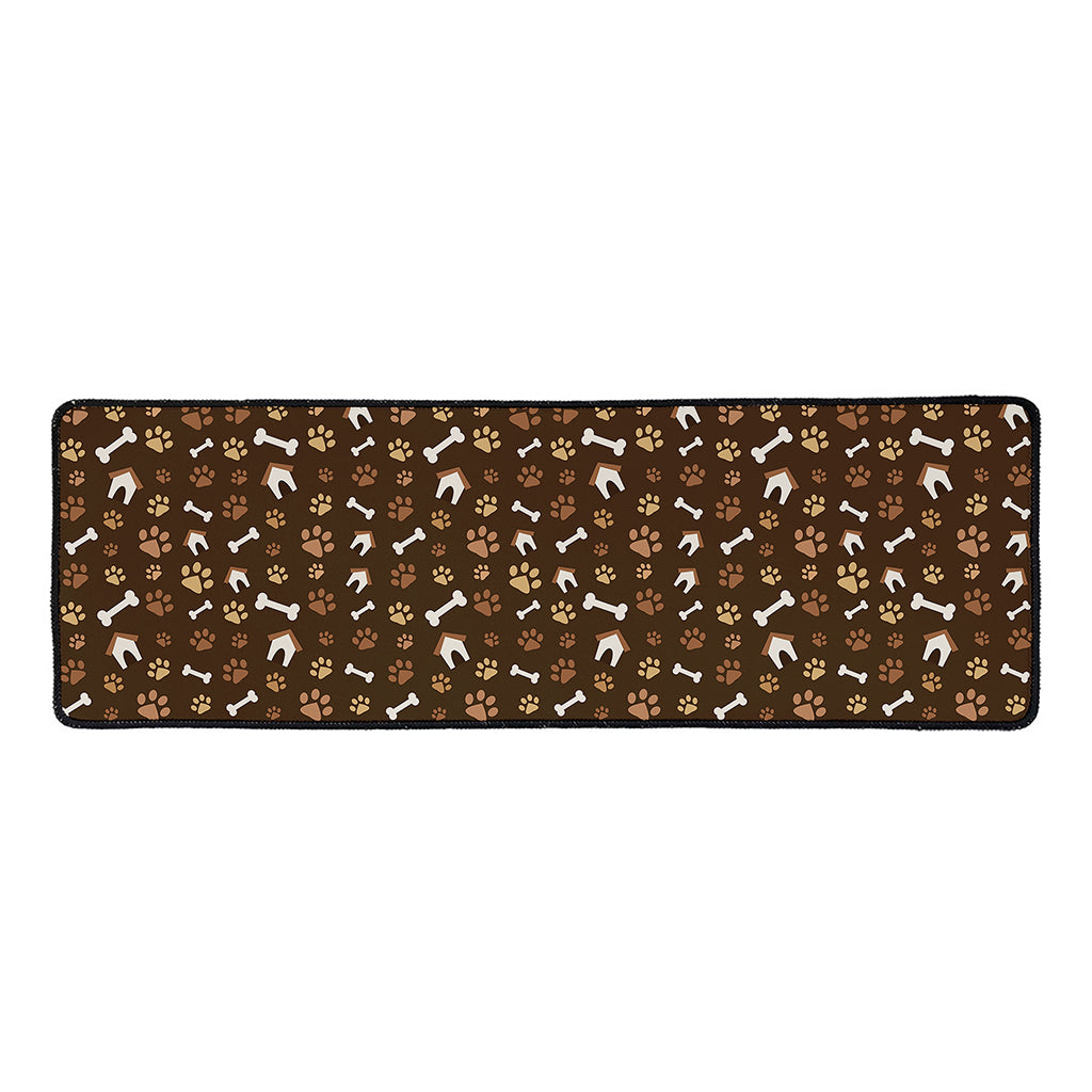 Brown Paw And Bone Pattern Print Long Kitchen Mat