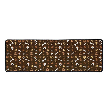 Brown Paw And Bone Pattern Print Long Kitchen Mat