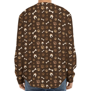 Brown Paw And Bone Pattern Print Long Sleeve Baseball Jersey