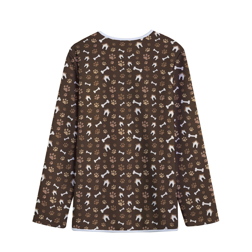 Brown Paw And Bone Pattern Print Long Sleeve Short Coat