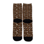 Brown Paw And Bone Pattern Print Long Socks