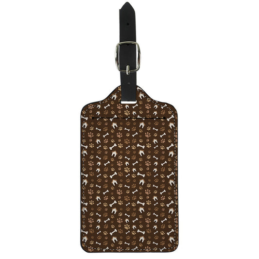 Brown Paw And Bone Pattern Print Luggage Tag