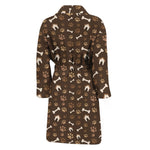 Brown Paw And Bone Pattern Print Men's Bathrobe