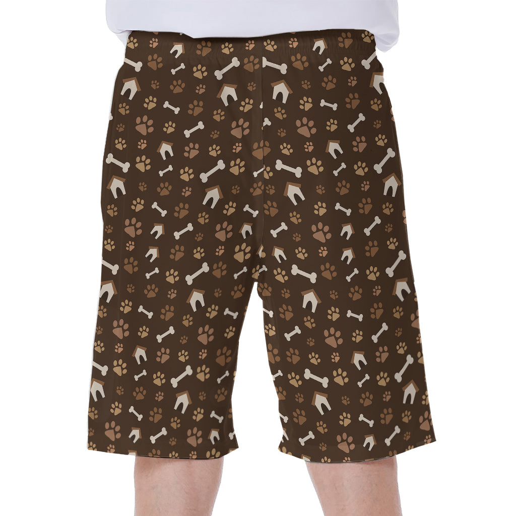 Brown Paw And Bone Pattern Print Men's Beach Shorts