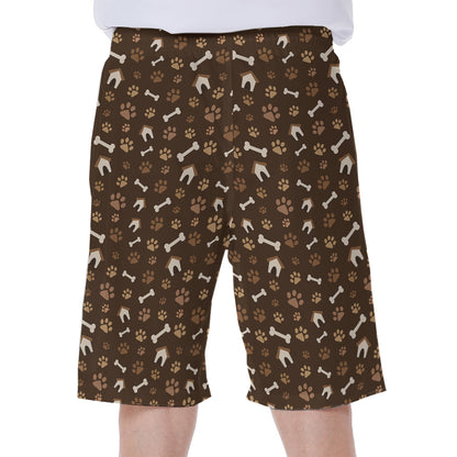 Brown Paw And Bone Pattern Print Men's Beach Shorts
