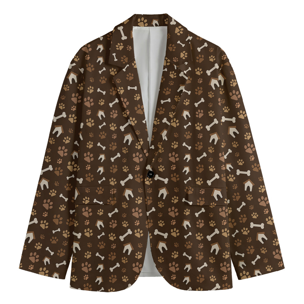 Brown Paw And Bone Pattern Print Men's Blazer