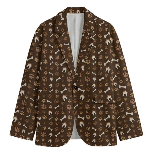 Brown Paw And Bone Pattern Print Men's Blazer