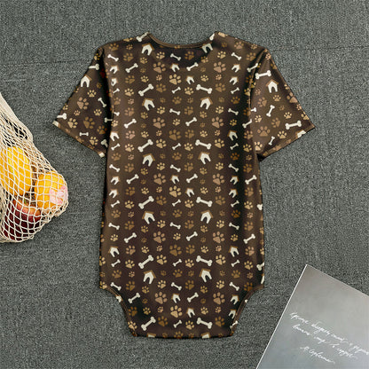 Brown Paw And Bone Pattern Print Men's Bodysuit