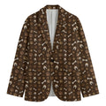 Brown Paw And Bone Pattern Print Men's Cotton Blazer