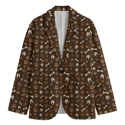 Brown Paw And Bone Pattern Print Men's Cotton Blazer