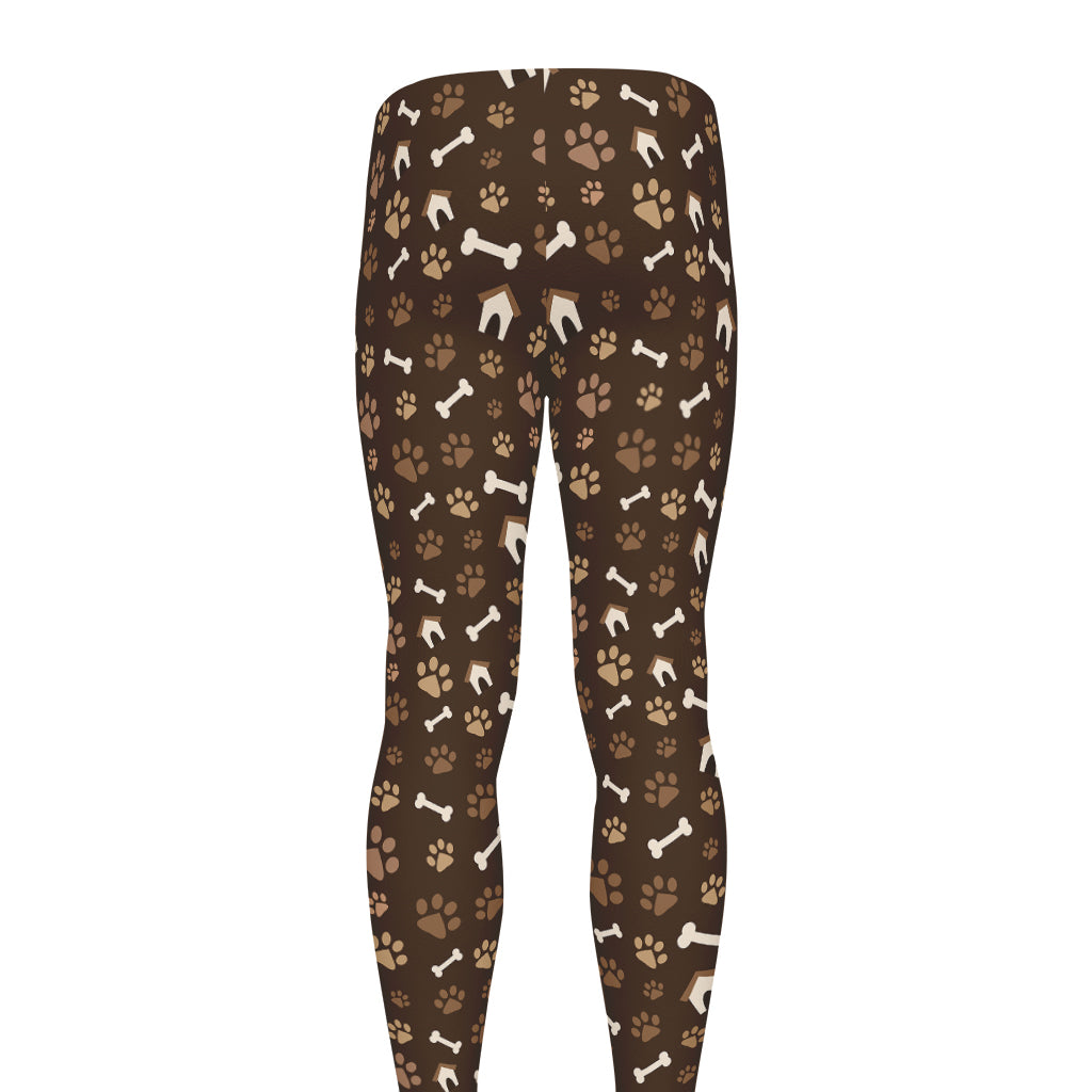 Brown Paw And Bone Pattern Print Men's leggings