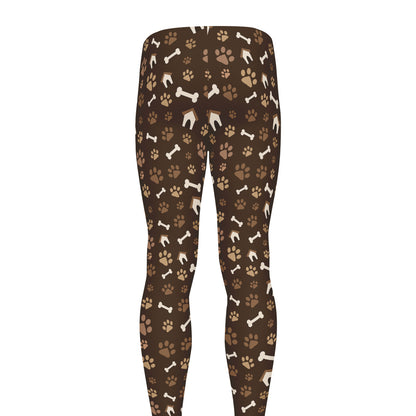 Brown Paw And Bone Pattern Print Men's leggings