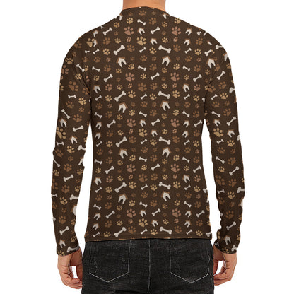 Brown Paw And Bone Pattern Print Men's Long Sleeve Rash Guard