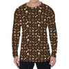 Brown Paw And Bone Pattern Print Men's Long Sleeve T-Shirt