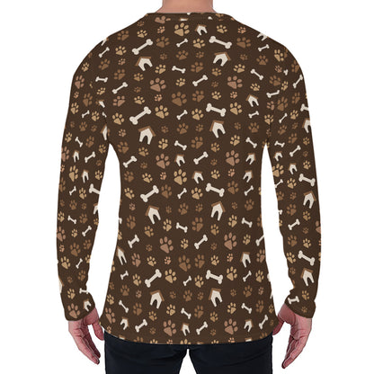 Brown Paw And Bone Pattern Print Men's Long Sleeve T-Shirt