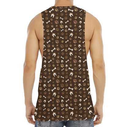 Brown Paw And Bone Pattern Print Men's Muscle Tank Top