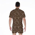 Brown Paw And Bone Pattern Print Men's Rompers