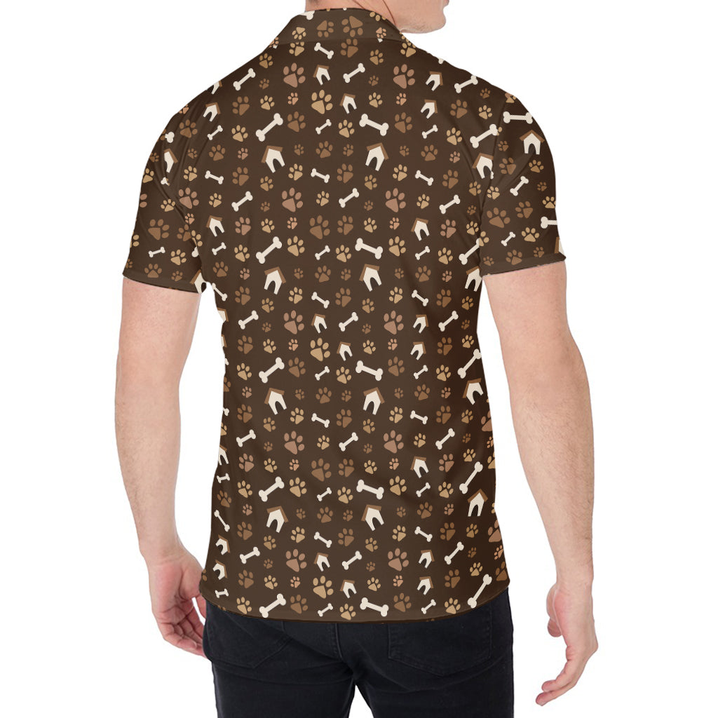 Brown Paw And Bone Pattern Print Men's Shirt