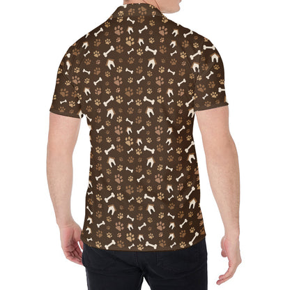 Brown Paw And Bone Pattern Print Men's Shirt