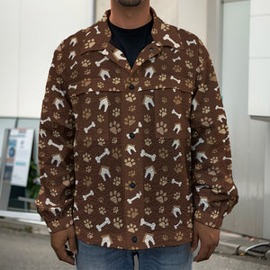 Brown Paw And Bone Pattern Print Men's Shirt Jacket