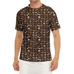 Brown Paw And Bone Pattern Print Men's Short Sleeve Rash Guard