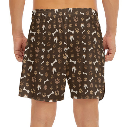 Brown Paw And Bone Pattern Print Men's Split Running Shorts
