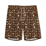 Brown Paw And Bone Pattern Print Men's Sports Shorts