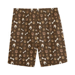 Brown Paw And Bone Pattern Print Men's Sports Shorts