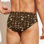 Brown Paw And Bone Pattern Print Men's Swim Briefs