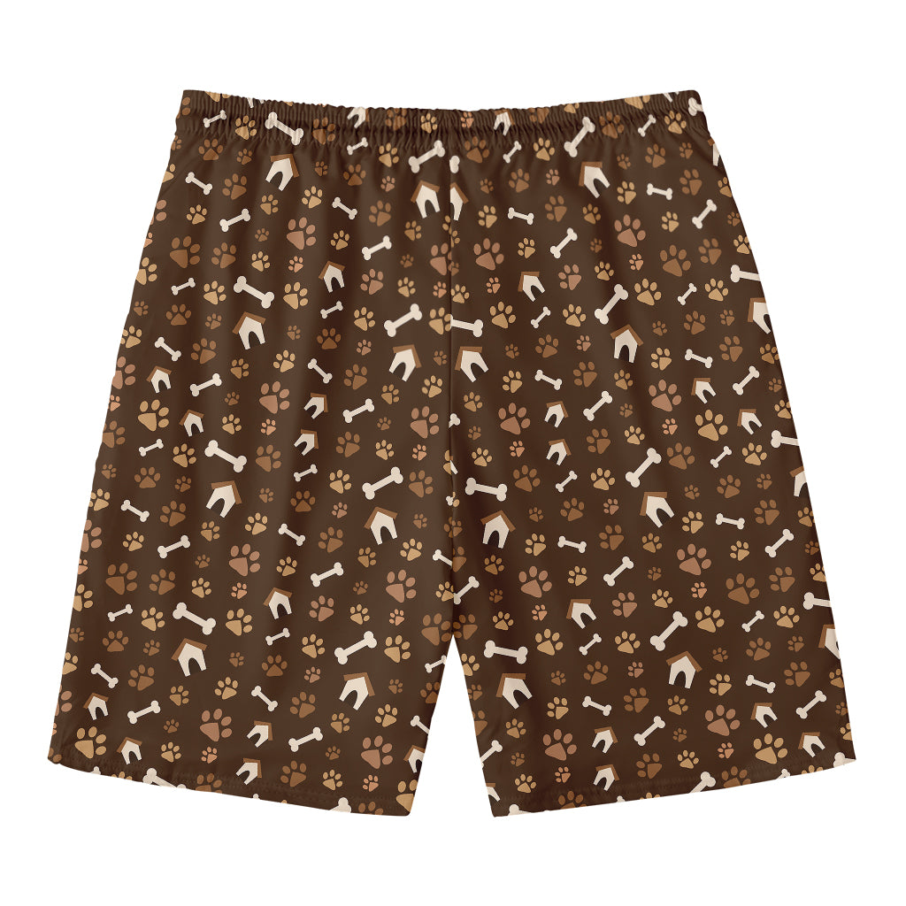 Brown Paw And Bone Pattern Print Men's Swim Trunks