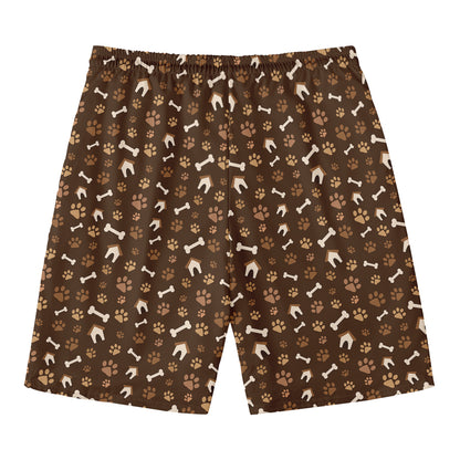Brown Paw And Bone Pattern Print Men's Swim Trunks