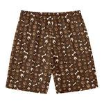 Brown Paw And Bone Pattern Print Men's Swim Trunks