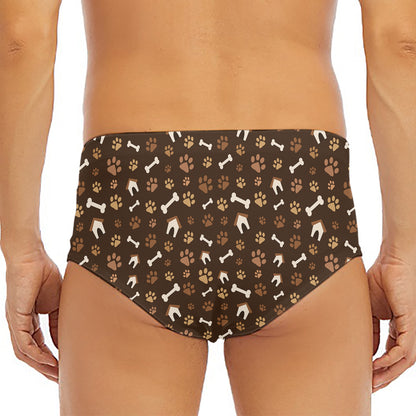 Brown Paw And Bone Pattern Print Men's Triangle Swim Briefs