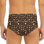 Brown Paw And Bone Pattern Print Men's Triangle Swim Briefs