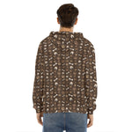 Brown Paw And Bone Pattern Print Men's Velvet Pullover Hoodie
