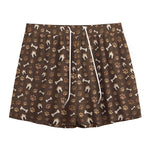 Brown Paw And Bone Pattern Print Mesh Shorts