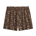Brown Paw And Bone Pattern Print Mesh Shorts