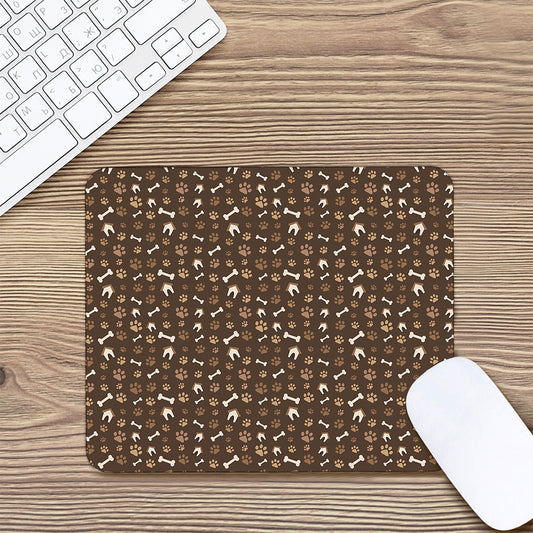 Brown Paw And Bone Pattern Print Mouse Pad