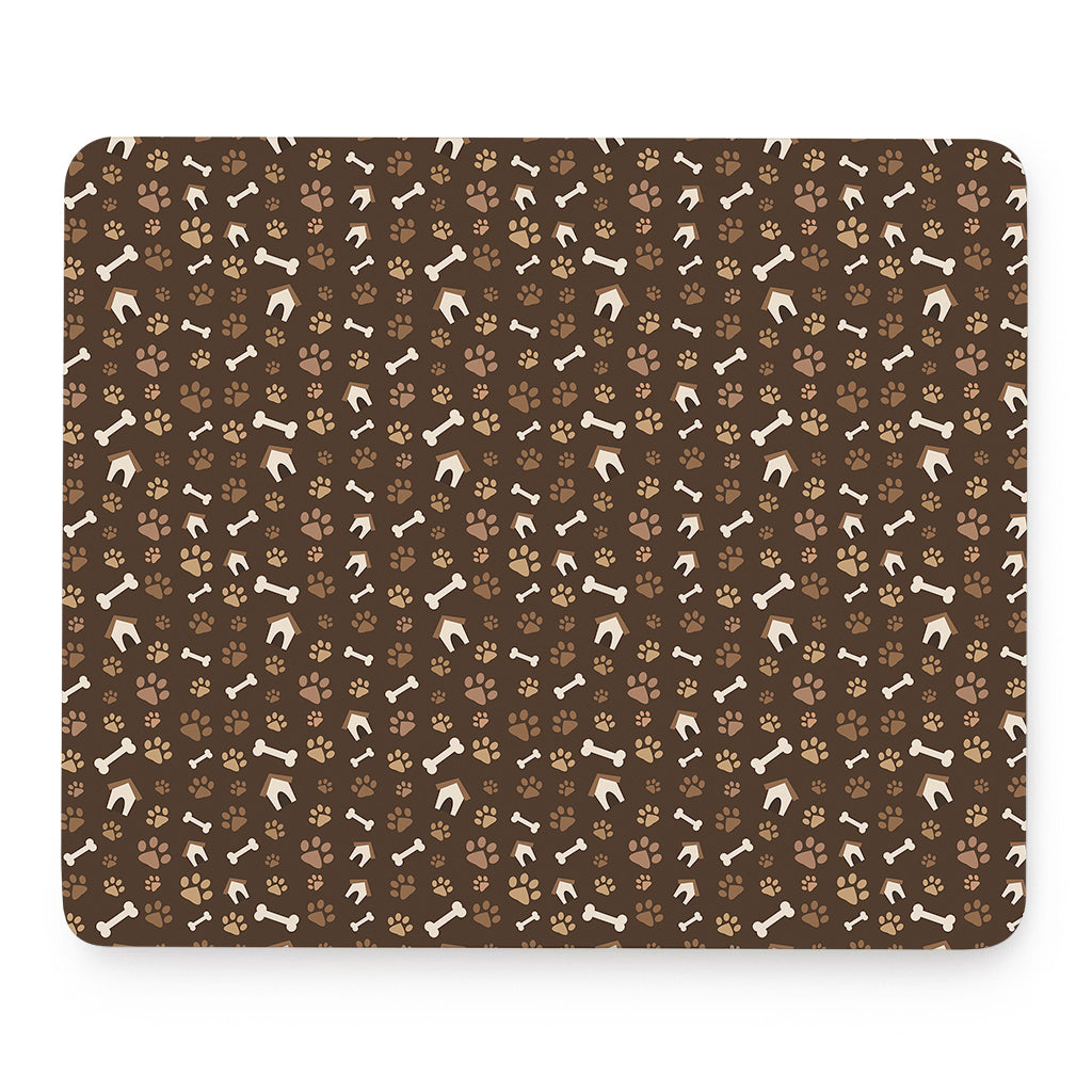 Brown Paw And Bone Pattern Print Mouse Pad