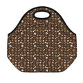 Brown Paw And Bone Pattern Print Neoprene Lunch Bag