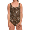 Brown Paw And Bone Pattern Print One Piece Swimsuit