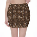 Brown Paw And Bone Pattern Print Pencil Mini Skirt