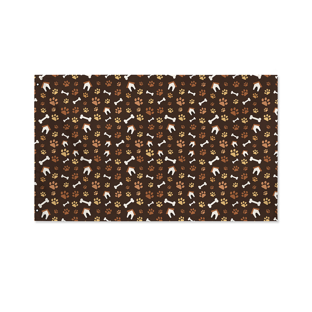Brown Paw And Bone Pattern Print Polyester Flag