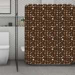 Brown Paw And Bone Pattern Print Polyester Shower Curtain
