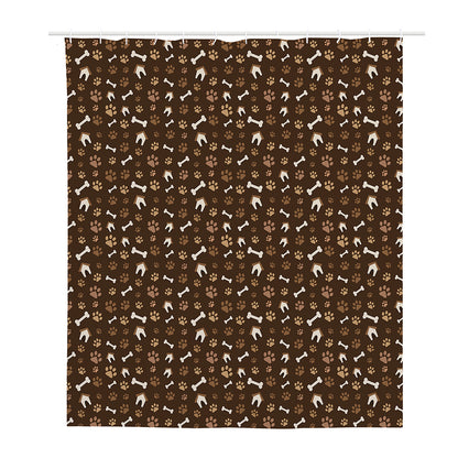 Brown Paw And Bone Pattern Print Polyester Shower Curtain