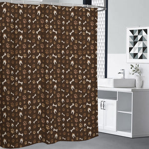 Brown Paw And Bone Pattern Print Premium Shower Curtain