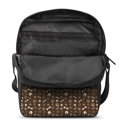 Brown Paw And Bone Pattern Print Rectangular Crossbody Bag